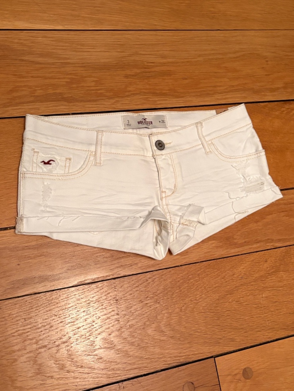Hollister White Distressed Low-Rise Denim Shorts